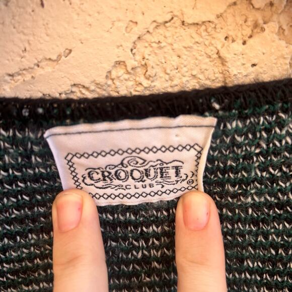 Vintage Plaid Knit Grandma Soft Sweater Croquet Club M - Picture 3 of 4